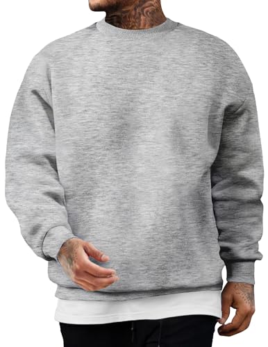 JMIERR Baumwolle Sweatshirts Pullover für Herren Casual Basic Langarm Hoodie Sweater Grau L von JMIERR