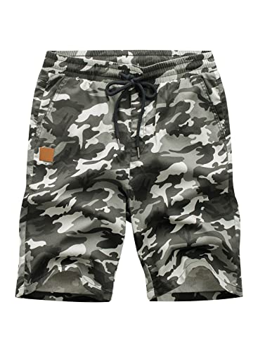 JMIERR Cargo Shorts Herren Baumwolle Chino Shorts Herren Sommer Freizeit Chino Stretch mit Taschen Tarnfarbe Grau M von JMIERR