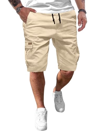 JMIERR Cargo Shorts Herren Baumwolle Kurze Hosen Herren Elastische Taille mit Taschen Apricot 2XL von JMIERR