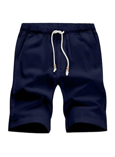 JMIERR Cargo Shorts Herren Baumwolle Leinen Shorts Herren Sommer Freizeit Leinen Stretch mit Taschen Blau XL von JMIERR