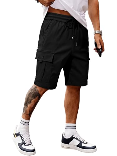 JMIERR Cargo Shorts Herren Sommer Casual Kurze Hosen Herren Elastische Taille mit Taschen Schwarz L von JMIERR