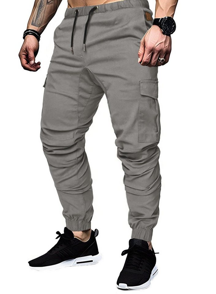 JMIERR Cargohose Cargohose Herren Baumwolle Chino Hose Jogginghose für Männe 32-40 (mit Bindegürtel, cargohose) in Unifarbe, Elastikbund mit Tunnelzug von JMIERR