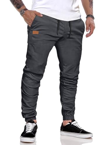 JMIERR Cargohose Herren Hose Freizeithose Baumwolle Chino Hose Herren Jogginghose mit Kordelzug Casual Hose mit Taschen Grau 2XL von JMIERR