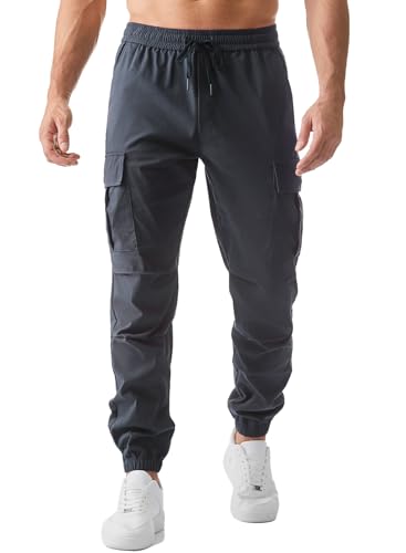 JMIERR Cargohose Herren Lang Jogger Sporthose Elastischer Taille mit Kordelzug Sweatpants Herren mit Taschen,Dunkelgrau 3XL von JMIERR