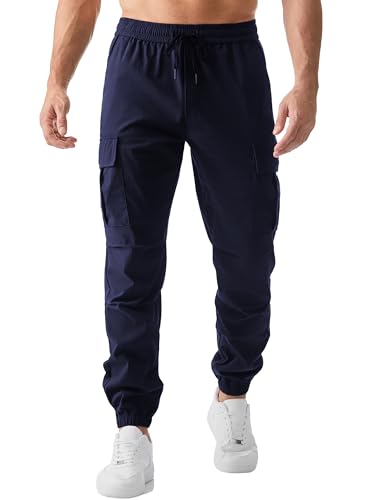 JMIERR Cargohose Herren Lang Jogger Sporthose Elastischer Taille mit Kordelzug Sweatpants Herren mit Taschen,Navy blau S von JMIERR