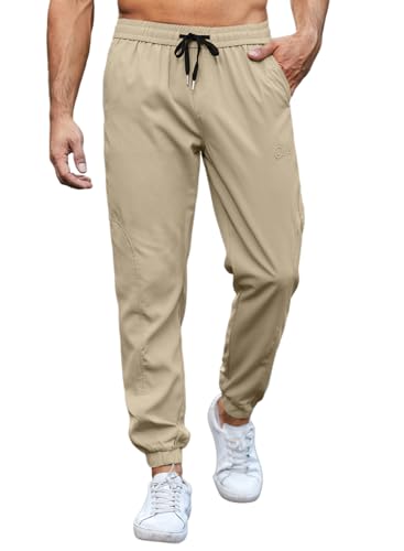 JMIERR Chino Hose Herren Freizeithose Cargohose Herren Jogginghose Elastische Taille mit Kordelzug Casual Sporthose mit Taschen (A Khaki,M) von JMIERR