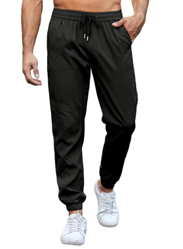 JMIERR Chino Hose Herren Freizeithose Cargohose Herren Jogginghose Elastische Taille mit Kordelzug Casual Sporthose mit Taschen (A Schwarz,L) von JMIERR