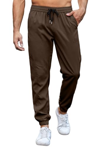 JMIERR Chino Hose Herren Freizeithose Cargohose Herren Jogginghose Elastische Taille mit Kordelzug Casual Sporthose mit Taschen (Braun,L) von JMIERR