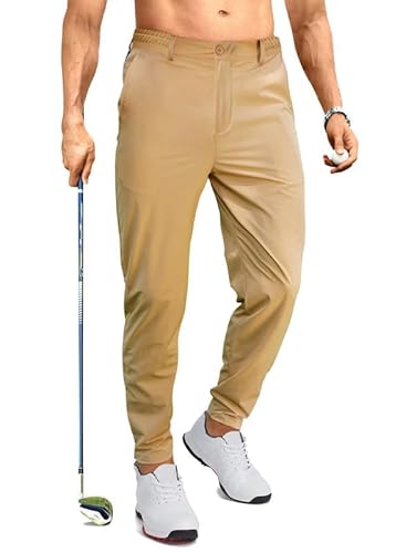 JMIERR Chino Hosenn Herren Golf Hosen Slim Fit Stretchhosen mit 5 Taschen Lang Sport Pants Freizeithosen Beige L von JMIERR