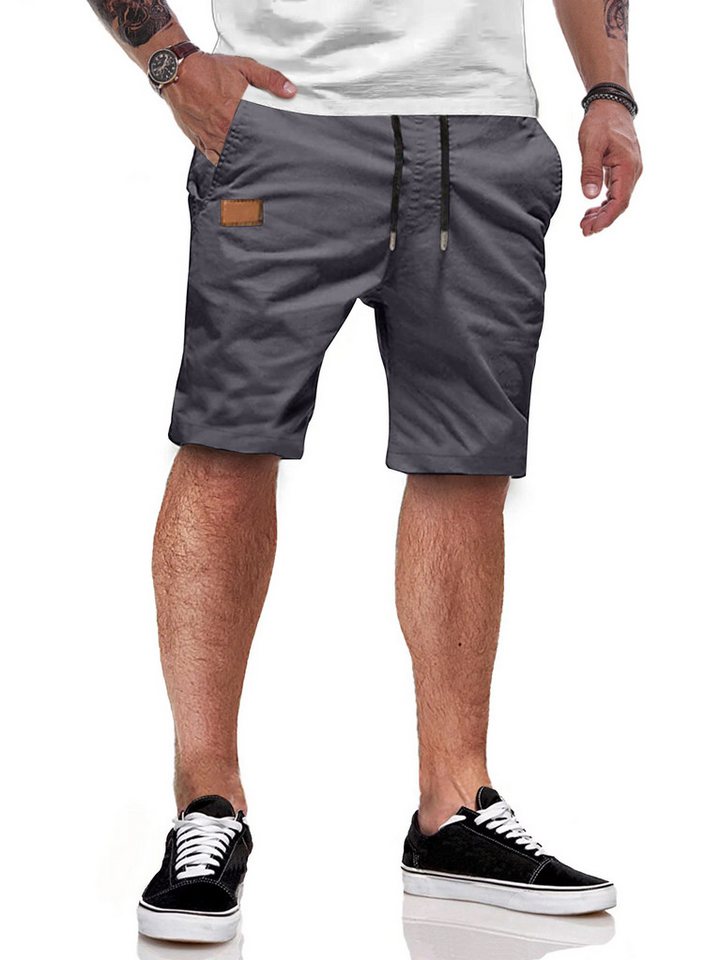 JMIERR Shorts Kurze Hosen Herren Shorts Herren Sommer Baumwolle Chino S-2XL (mit Bindegürtel) in Unifarbe, Elastikbund mit Tunnelzug von JMIERR