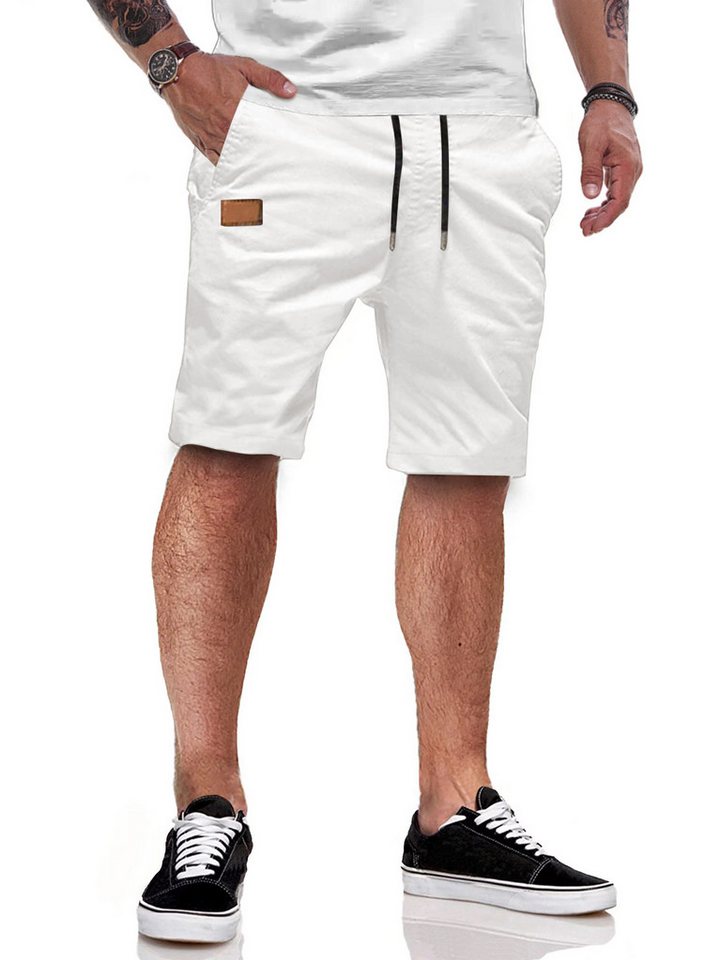 JMIERR Shorts Kurze Hosen Herren Shorts Herren Sommer Baumwolle Chino S-2XL (mit Bindegürtel) in Unifarbe, Elastikbund mit Tunnelzug von JMIERR