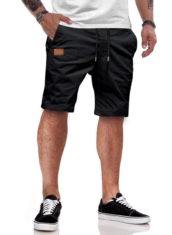 JMIERR Shorts Kurze Hosen Herren Shorts Herren Sommer Baumwolle Chino S-2XL (mit Bindegürtel) in Unifarbe, Elastikbund mit Tunnelzug von JMIERR