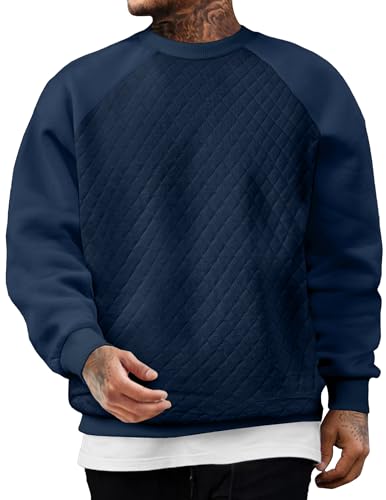 JMIERR Diamond Texture Sweatshirt für Herren - 2025 Casual Langarm Pullover Winter Comfy Hoodie Regular Fit Blau S von JMIERR