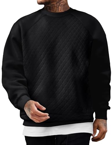 JMIERR Diamond Texture Sweatshirt für Herren - 2025 Casual Langarm Pullover Winter Comfy Hoodie Regular Fit Schwarz M von JMIERR