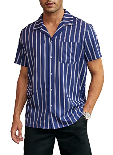 JMIERR Hawaii Hemd Männer Hemd Herren Kurzarm Gestreiftes Hemd Herren Regular Fit Freizeithemd Sommerhemd Blau 2XL von JMIERR