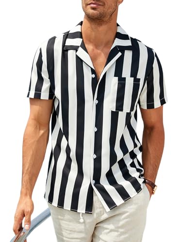 JMIERR Hawaii Hemd Männer Hemd Herren Kurzarm Gestreiftes Hemd Herren Regular Fit Freizeithemd Sommerhemd Schwarz XL von JMIERR