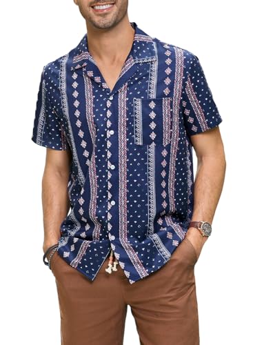 JMIERR Hemd Herren Kurzarm Gestreiftes Hemd Herren Regular Fit Freizeithemd Sommerhemd Blau 2XL von JMIERR