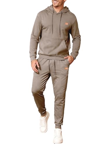 JMIERR Herren 2 Pcs Jacquard Sweatsuit Outfits Hoodie Sweatshirt & Joggers Sweatpants Set Trainingsanzug,Braun S von JMIERR