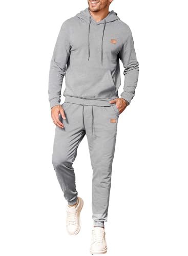 JMIERR Herren 2 Pcs Jacquard Sweatsuit Outfits Hoodie Sweatshirt & Joggers Sweatpants Set Trainingsanzug,Grau XL von JMIERR
