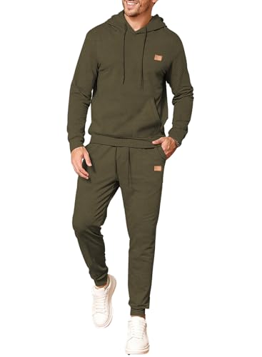 JMIERR Herren 2 Pcs Jacquard Sweatsuit Outfits Hoodie Sweatshirt & Joggers Sweatpants Set Trainingsanzug,Grün M von JMIERR
