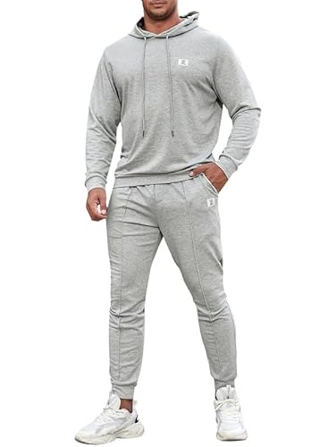 JMIERR Herren 2 Piece Kapuzenpullover Hoodies mit Taschen Kragen Baumwolle Trainingsanzug Jogginghose Jogginganzug Kapuzen-Sweatshirt Sportswear Set,Grau S von JMIERR