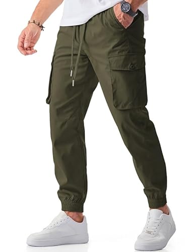 JMIERR Herren Cargo Jogginghosen Grün Konus Casual Stretchhosen Elastische Taille Drawstring Cargohosen L von JMIERR