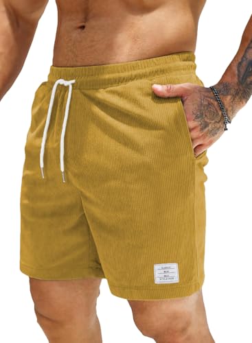 JMIERR Herren Cord Shorts Casual Elastische Taille Kordelzug Leichte Sommer Strand Shorts Gelb 2XL von JMIERR