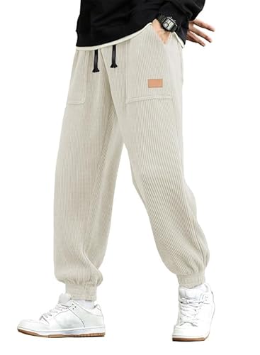 JMIERR Herren Corduroy Jogginghose Aprikose Casual Cargo Jogger Baggy Trainingshose Elastische Taille Sweathose 3XL von JMIERR