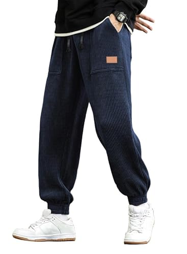 JMIERR Herren Corduroy Jogginghose Blau Casual Cargo Jogger Baggy Trainingshose Elastische Taille Sweathose M von JMIERR