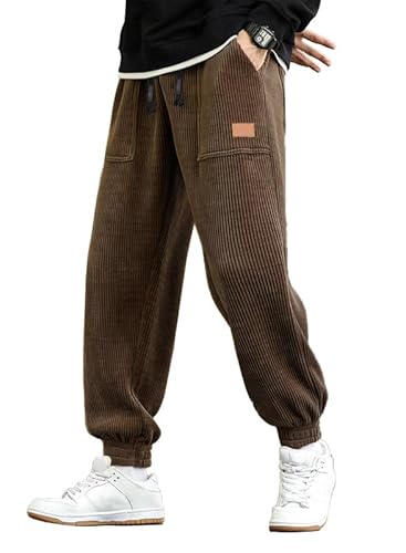 JMIERR Herren Corduroy Jogginghose Braun Casual Cargo Jogger Baggy Trainingshose Elastische Taille Sweathose M von JMIERR