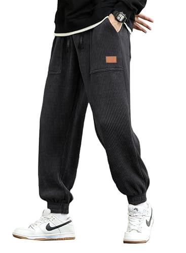 JMIERR Herren Corduroy Jogginghose Dunkelgrau Casual Cargo Jogger Baggy Trainingshose Elastische Taille Sweathose XL von JMIERR