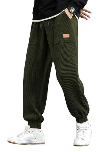 JMIERR Herren Corduroy Jogginghose Grün Casual Cargo Jogger Baggy Trainingshose Elastische Taille Sweathose M von JMIERR