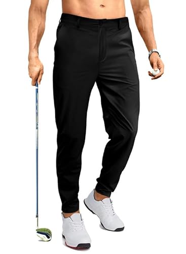 JMIERR Herren Golf Hosen mit 5 Taschen Winter Zip Freizeithosen Slim Fit Chino GolfHosenn Stretch Sport Lang Pants Schwarz 3XL von JMIERR