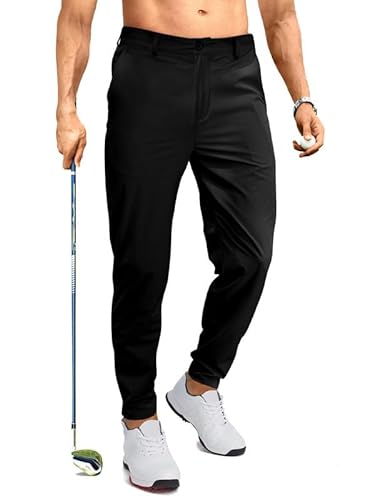 JMIERR Herren Golf Hosen mit 5 Taschen Winter Zip Freizeithosen Slim Fit Chino GolfHosenn Stretch Sport Lang Pants Schwarz XL von JMIERR