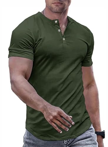 JMIERR Herren Henley-Hemden Muscle Slim Button T-Shirts 2024 Sommer Rippen Kurzarm Sport T Shirt Rot 2XL von JMIERR