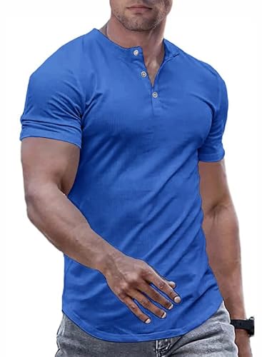 JMIERR Herren Henley-Hemden Muscle Slim Button T-Shirts 2024 Sommer Rippen Kurzarm Sport T Shirt Rot L von JMIERR