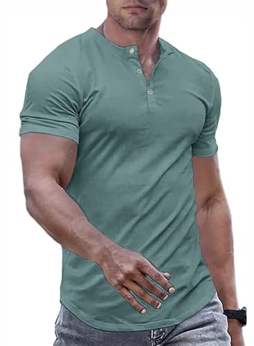 JMIERR Herren Henley-Hemden Muscle Slim Button T-Shirts 2024 Sommer Rippen Kurzarm Sport T Shirt Rot S von JMIERR