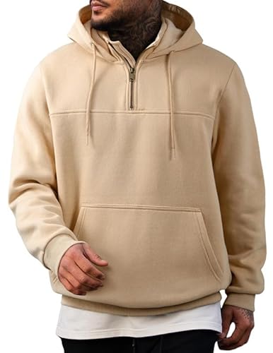 JMIERR Herren Hoodie Aprikose 1/4 Reißverschluss Kapuzenpullover Freizeit Pullover Warm Männer Sweatshirt Mit Tasche XXL von JMIERR