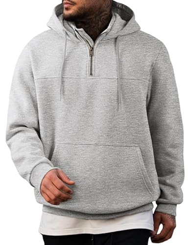 JMIERR Herren Hoodie Grau 1/4 Reißverschluss Kapuzenpullover Freizeit Pullover Warm Männer Sweatshirt Mit Tasche M von JMIERR