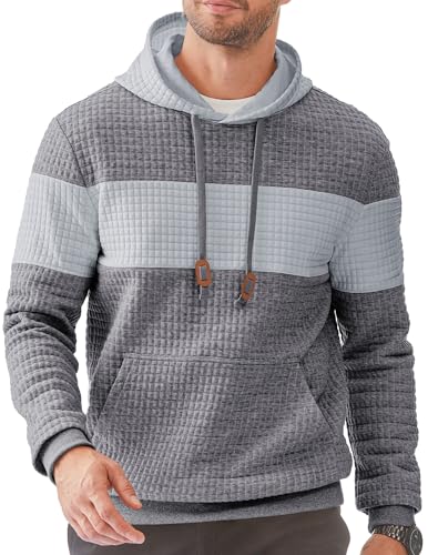 JMIERR Herren Hoodie Patchwork Pullover Langarm Jacquard Kaputzenpullover Farbblock Sweatshirt mit Taschen Dunkelgrau S von JMIERR