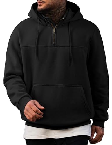 JMIERR Herren Hoodie Schwarz 1/4 Reißverschluss Kapuzenpullover Freizeit Pullover Warm Männer Sweatshirt Mit Tasche S von JMIERR