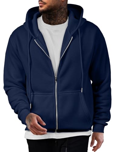 JMIERR Herren Hoodie mit Reißverschluss Einfarbig Kapuzenpullover Sweatshirt Baumwolle mit Taschen,Blau 3XL von JMIERR