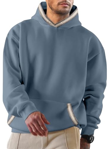 JMIERR Herren Hoodie mit Taschen Baumwolle Sweatshirts 2025 Langarm Nationale Windstreifen Kapuzenpullovers Blau L von JMIERR