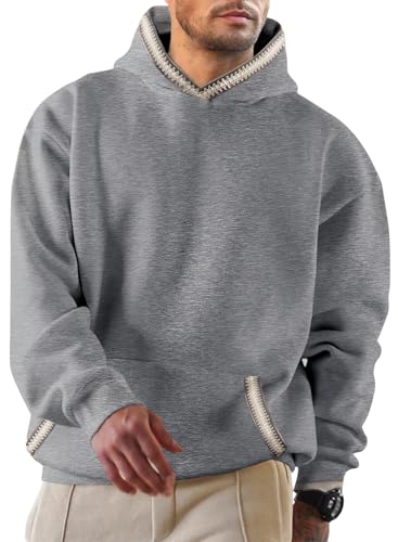 JMIERR Herren Hoodie mit Taschen Baumwolle Sweatshirts 2025 Langarm Nationale Windstreifen Kapuzenpullovers Grau XL von JMIERR
