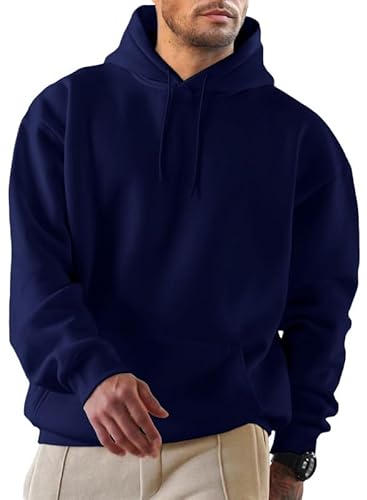 JMIERR Herren Hoodie mit Taschen Freizeit Baumwolle Sweatshirts Langarm Fallen Winter Kordelzug Kapuzenpullovers Blau XXL von JMIERR
