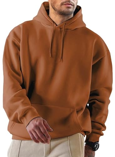 JMIERR Herren Hoodie mit Taschen Freizeit Baumwolle Sweatshirts Langarm Fallen Winter Kordelzug Kapuzenpullovers Braun 4XL von JMIERR
