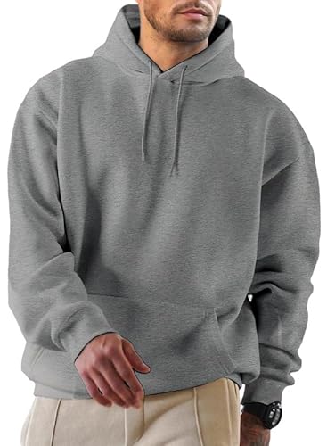 JMIERR Herren Hoodie mit Taschen Freizeit Baumwolle Sweatshirts Langarm Fallen Winter Kordelzug Kapuzenpullovers Grau XXL von JMIERR
