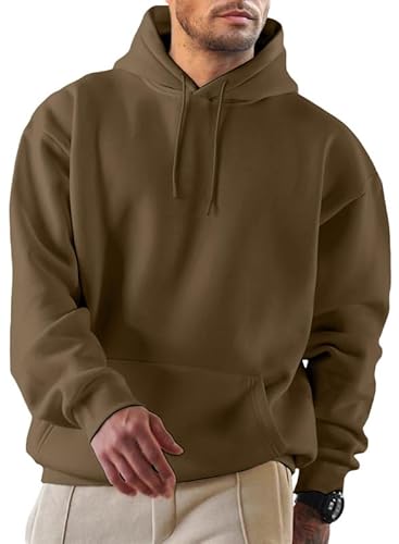 JMIERR Herren Hoodie mit Taschen Freizeit Baumwolle Sweatshirts Langarm Fallen Winter Kordelzug Kapuzenpullovers Braun S von JMIERR