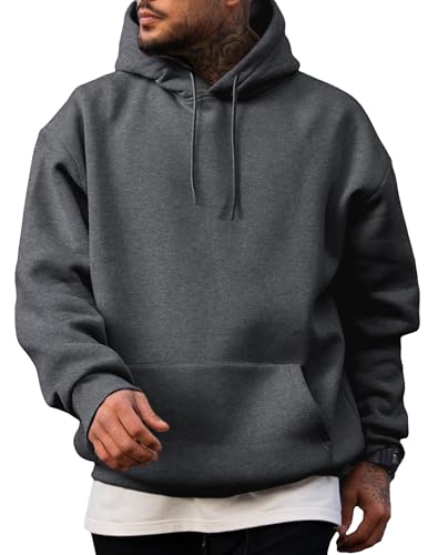 JMIERR Herren Hoodie mit Taschen Freizeit Baumwolle Sweatshirts Langarm Kordelzug Kapuzenpullovers Carbon Grau 5XL von JMIERR