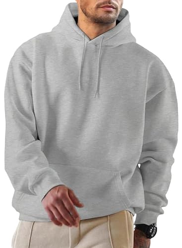 JMIERR Herren Hoodie mit Taschen Freizeit Baumwolle Sweatshirts 2024 Langarm Fallen Winter Kordelzug Kapuzenpullovers Grau L von JMIERR